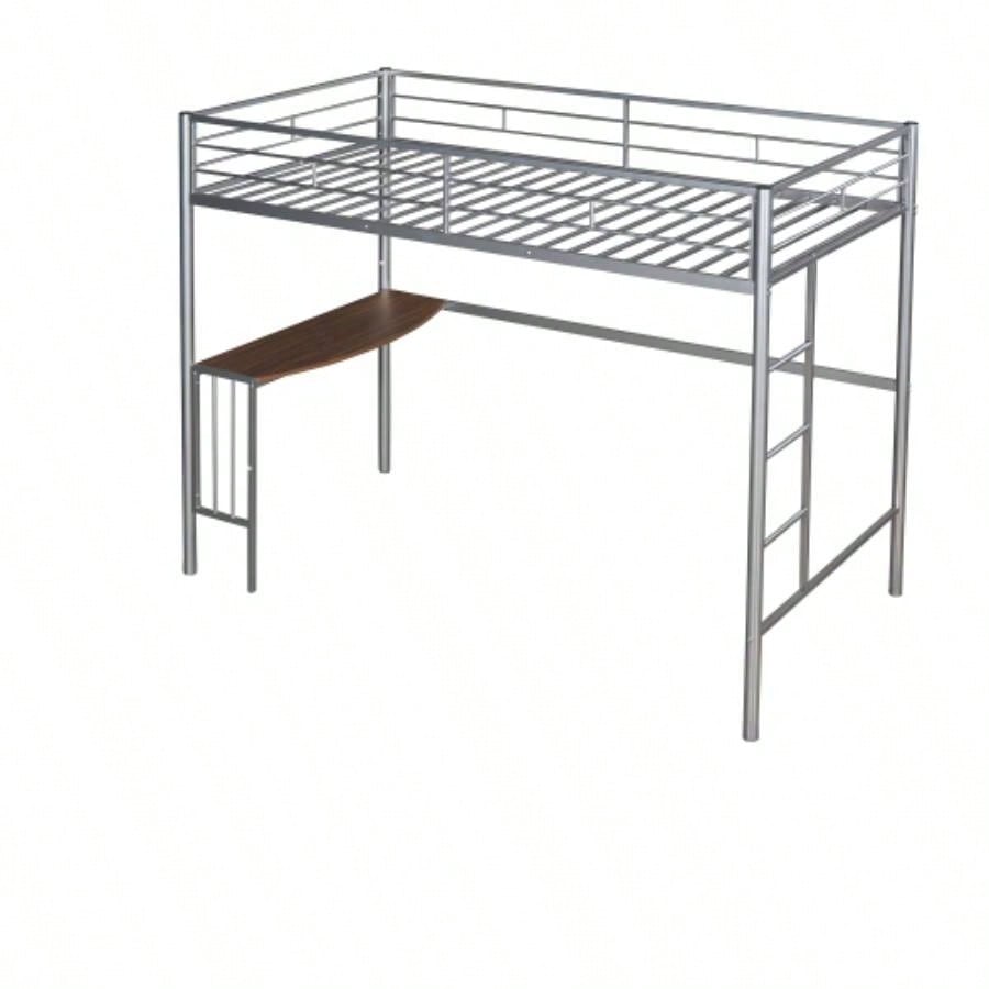 Twin Metal Loft Bed with Desk, Ladder and Guardrails, Loft Bed Bedroom, SilverOLD SKU: MF195191AAN