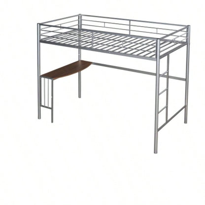 Twin Metal Loft Bed with Desk, Ladder and Guardrails, Loft Bed Bedroom, SilverOLD SKU: MF195191AAN