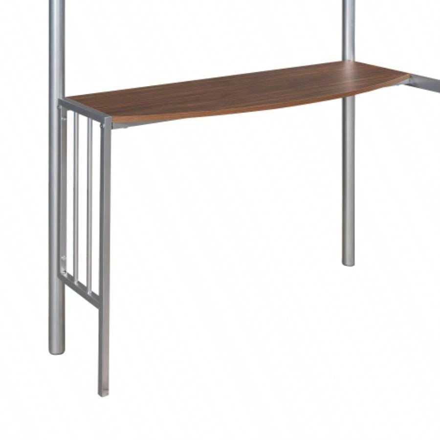 Twin Metal Loft Bed with Desk, Ladder and Guardrails, Loft Bed Bedroom, SilverOLD SKU: MF195191AAN