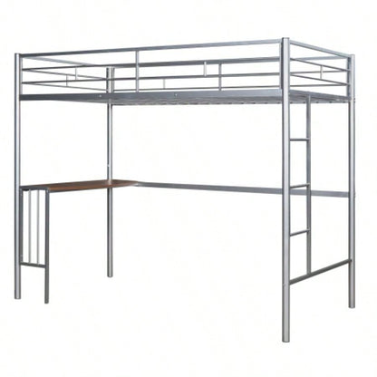 Twin Metal Loft Bed with Desk, Ladder and Guardrails, Loft Bed Bedroom, SilverOLD SKU: MF195191AAN