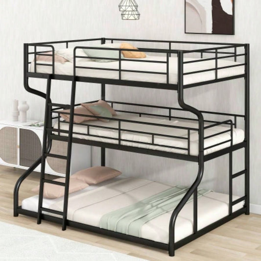 Full XL over Twin XL over Size Triple Bunk Bed with Long and Short Ladder, Black