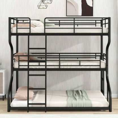 Full XL over Twin XL over Size Triple Bunk Bed with Long and Short Ladder, Black