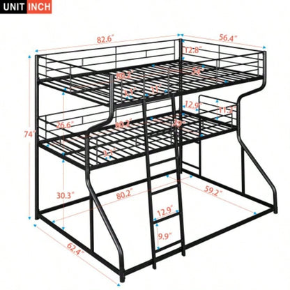 Full XL over Twin XL over Size Triple Bunk Bed with Long and Short Ladder, Black