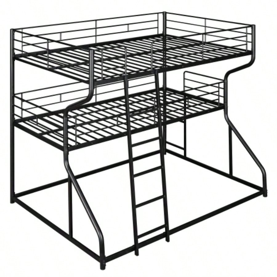 Full XL over Twin XL over Size Triple Bunk Bed with Long and Short Ladder, Black