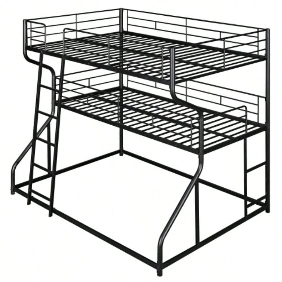 Full XL over Twin XL over Size Triple Bunk Bed with Long and Short Ladder, Black