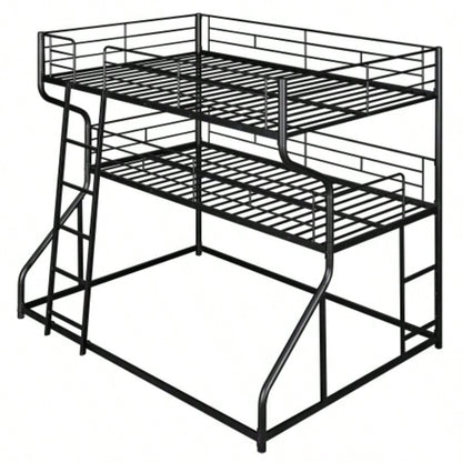 Full XL over Twin XL over Size Triple Bunk Bed with Long and Short Ladder, Black