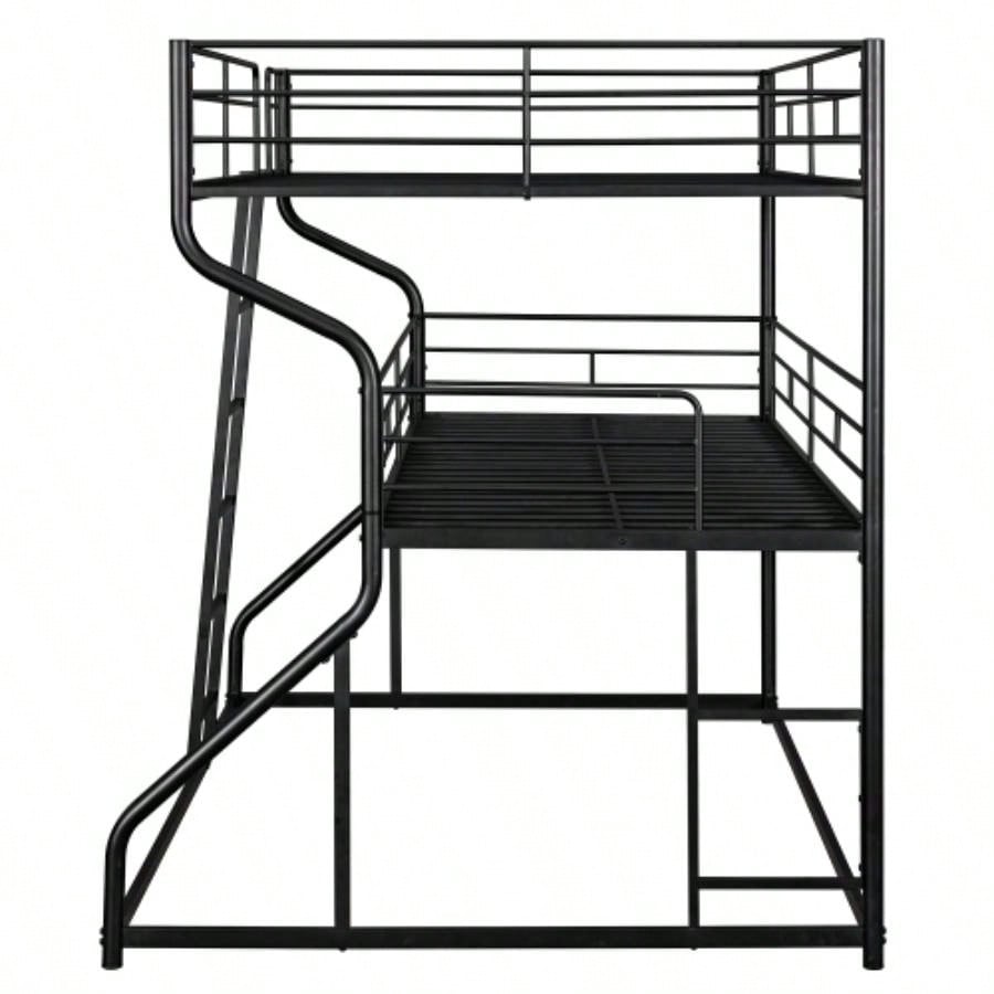 Full XL over Twin XL over Size Triple Bunk Bed with Long and Short Ladder, Black