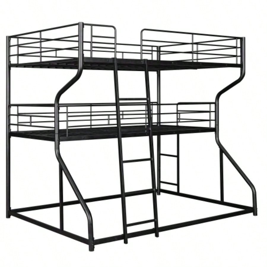 Full XL over Twin XL over Size Triple Bunk Bed with Long and Short Ladder, Black
