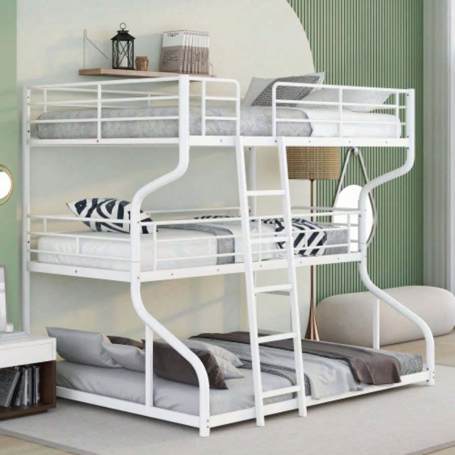 Full XL over Twin XL over Size Triple Bunk Bed with Long and Short Ladder, Black