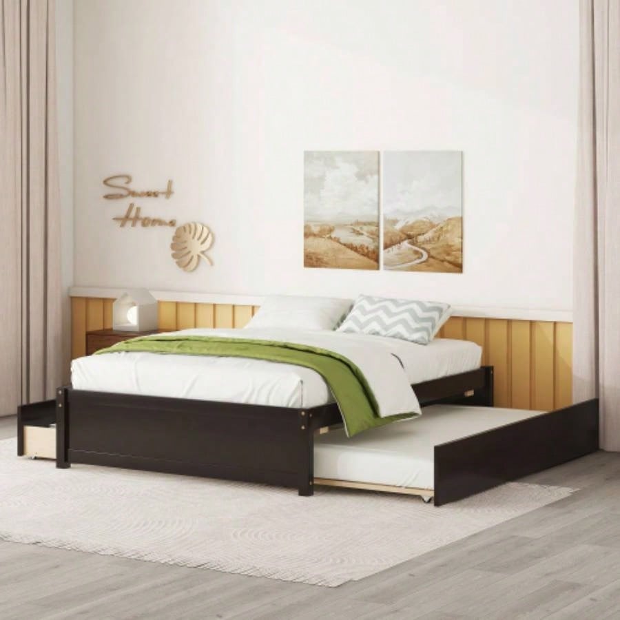 FULL BED WITH TWIN SIZE TRUNDLE AND TWO DRAWERS ESPRESSO COLOR