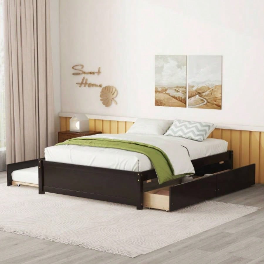 FULL BED WITH TWIN SIZE TRUNDLE AND TWO DRAWERS ESPRESSO COLOR