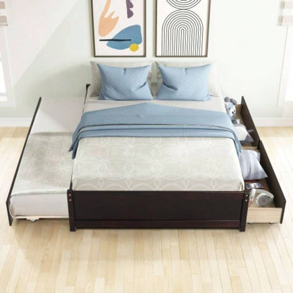 FULL BED WITH TWIN SIZE TRUNDLE AND TWO DRAWERS ESPRESSO COLOR