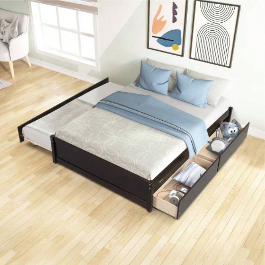 FULL BED WITH TWIN SIZE TRUNDLE AND TWO DRAWERS ESPRESSO COLOR