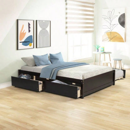 FULL BED WITH TWIN SIZE TRUNDLE AND TWO DRAWERS ESPRESSO COLOR