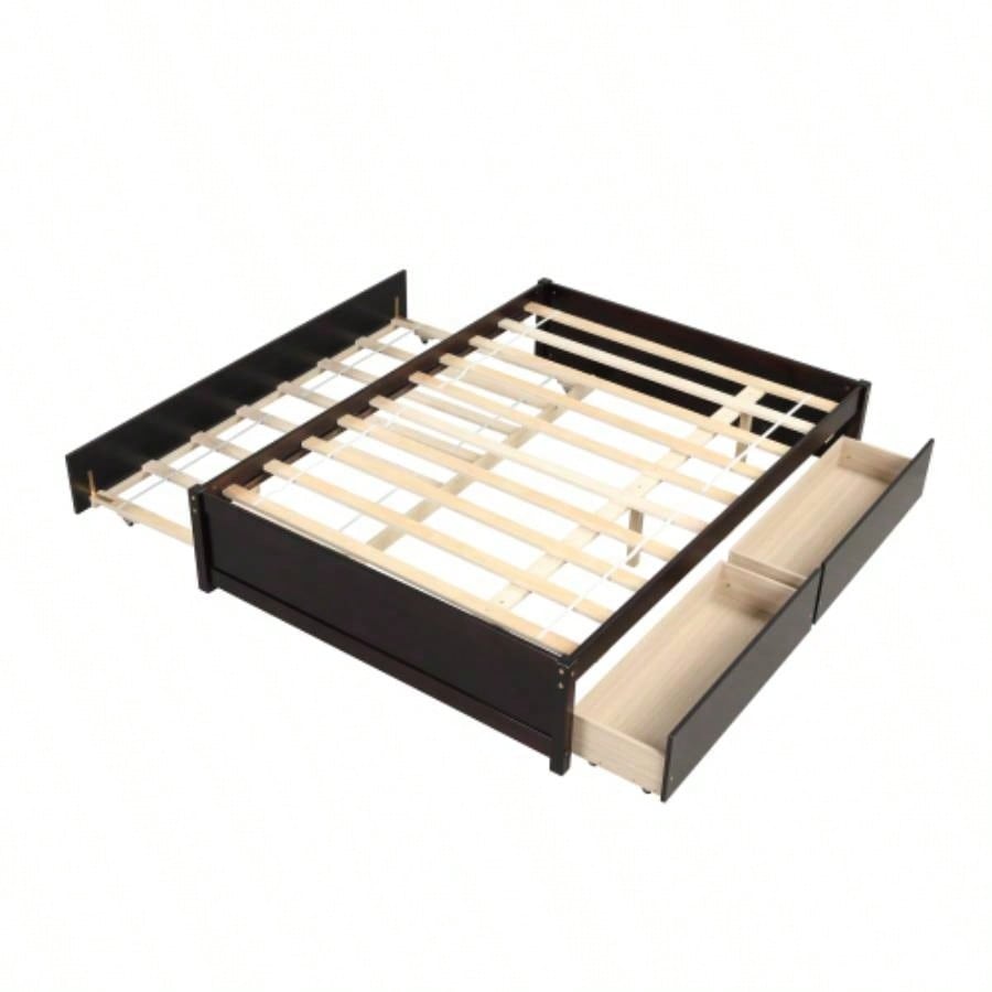 FULL BED WITH TWIN SIZE TRUNDLE AND TWO DRAWERS ESPRESSO COLOR