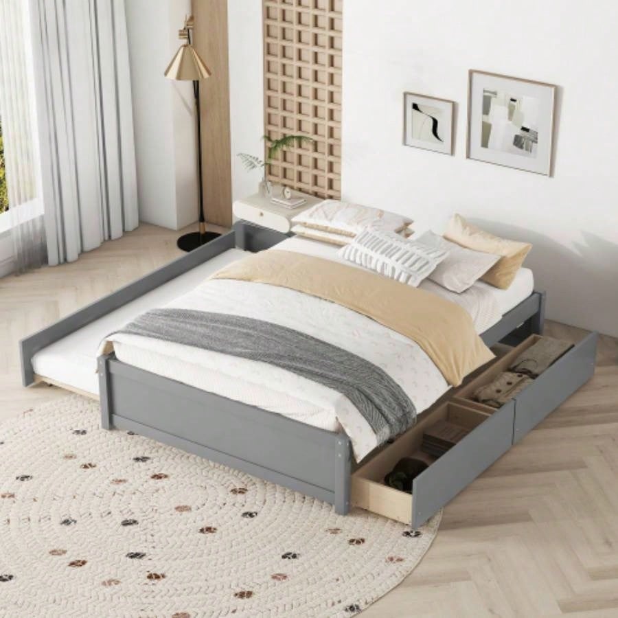 FULL BED WITH TWIN SIZE TRUNDLE AND TWO DRAWERS ESPRESSO COLOR