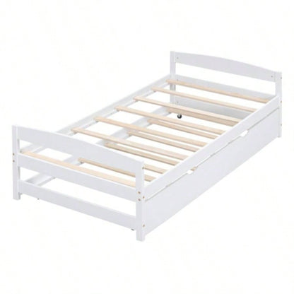 Twin Size Platform Bed with Twin Size Trundle, White