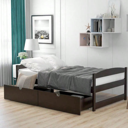 Twin Size Platform Bed with Twin Size Trundle, White