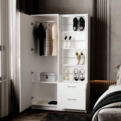 FM FURNITURE Thatcher Armoire - wardrobe, shoe storage and 2 - drawer, White