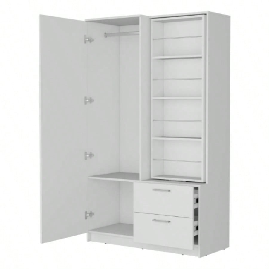 FM FURNITURE Thatcher Armoire - wardrobe, shoe storage and 2 - drawer, White