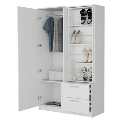FM FURNITURE Thatcher Armoire - wardrobe, shoe storage and 2 - drawer, White