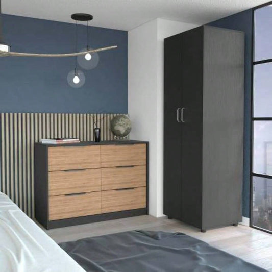 2 Piece Bedroom Set, London Armoire+ Egeo 4 Drawer Dresser, Black/ Pine