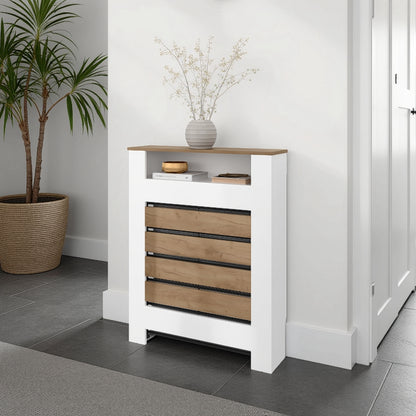 Radiator Cover Cabinet, 1 Shelf, White / Walnut
