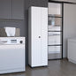 Attica Broom Cabinet Double-Door Design with Inner Shelves and Side Hangers, White