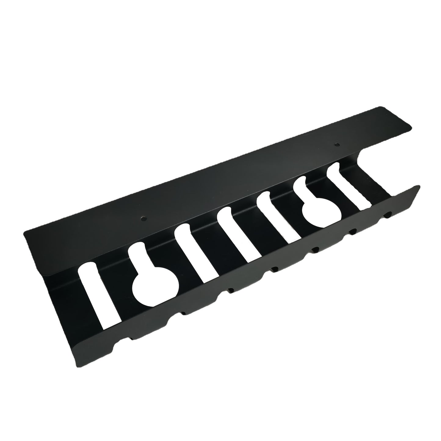 Metal under desk table mount cable management rack ventilation and cord control slots Black