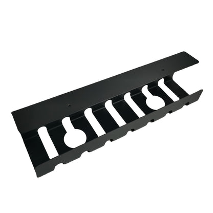 Metal under desk table mount cable management rack ventilation and cord control slots Black