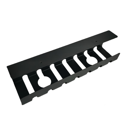 Metal under desk table mount cable management rack ventilation and cord control slots Black