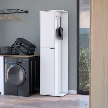Harper Broom Cabinet, with 2 doors, 3 shelves and a holder