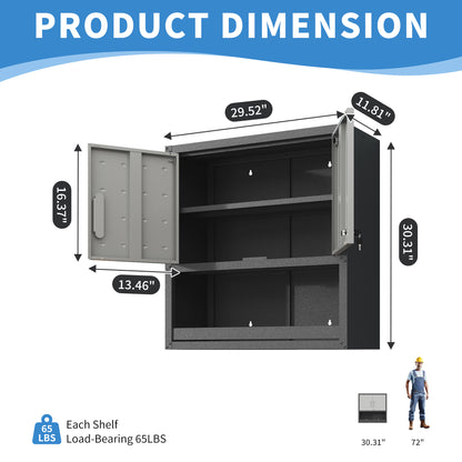 Metal Wall Tool Cabinet - 29.5" Gray Locking Doors & Drawer