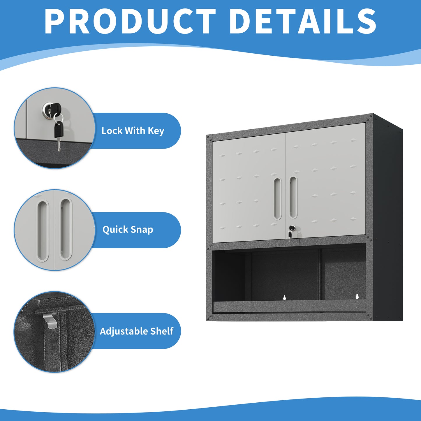 Metal Wall Tool Cabinet - 29.5" Gray Locking Doors & Drawer