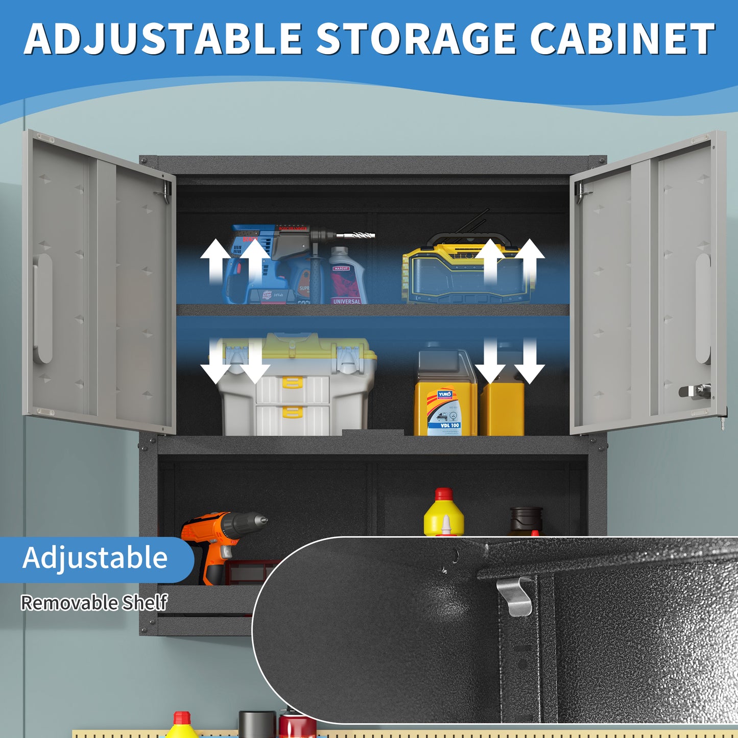 Metal Wall Tool Cabinet - 29.5" Gray Locking Doors & Drawer