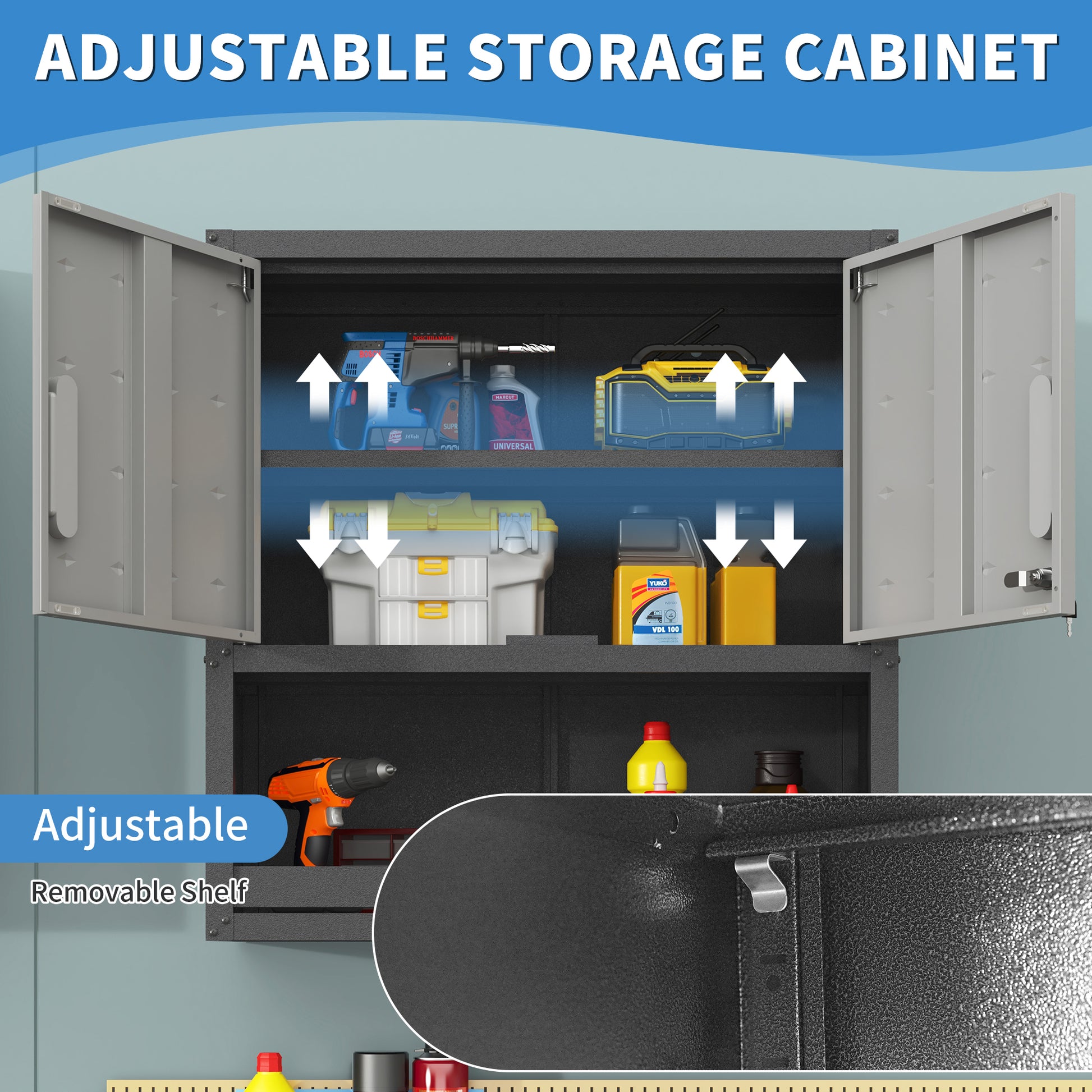 Metal Wall Tool Cabinet - 29.5" Gray Locking Doors & Drawer