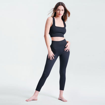 XL Size Black Yoga Ribbed Knit Crisscross Back Crop Sports Removable Cups, Cute Gym Wear Seamless Sports Bra Exercise Athletic Activewear Workout Women's Yoga Pants Leggings Ribbed Solid High-Waisted