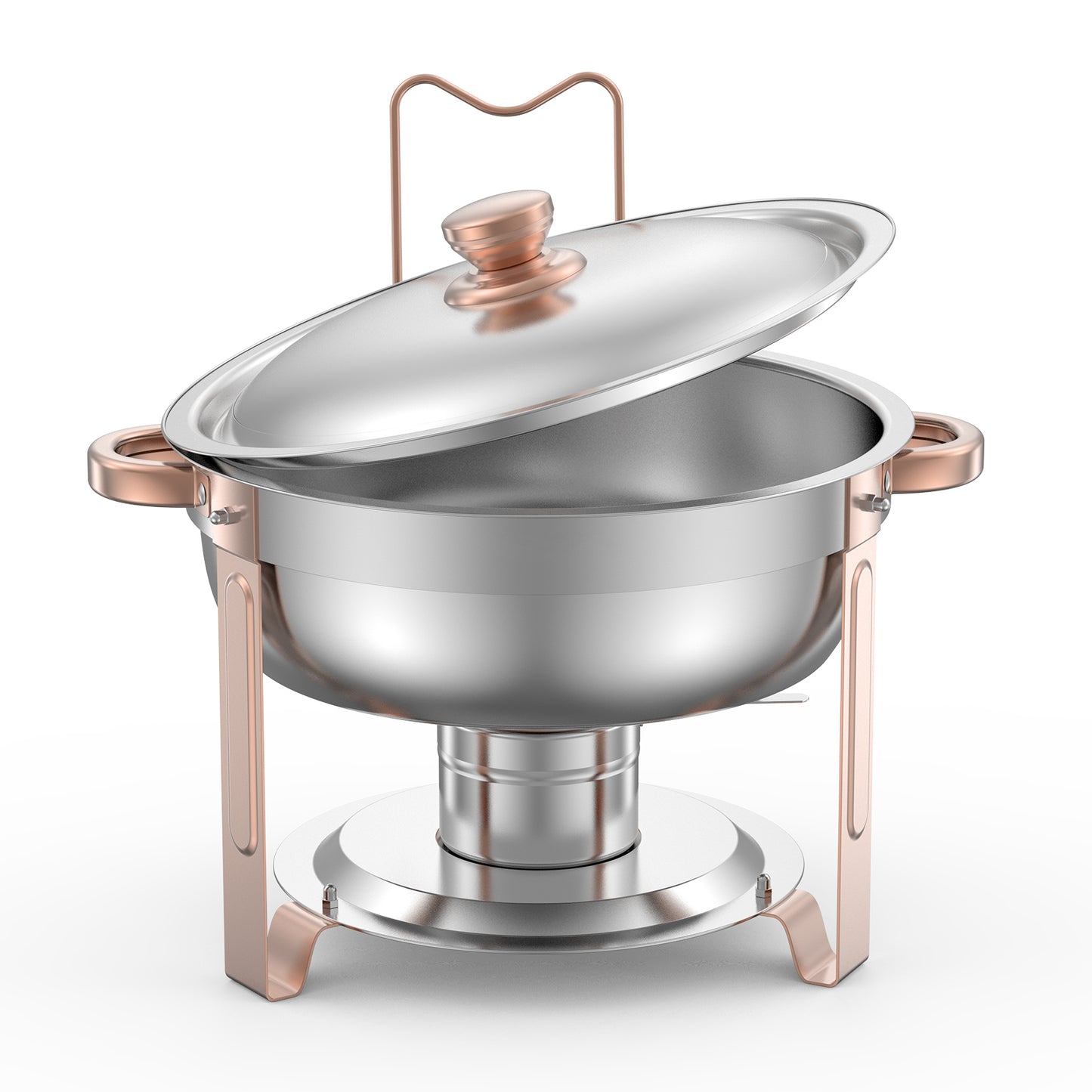 5 Qt 4 Pack Round Chafing Dish Buffet Set Fullsize Pan Stainless Steel Rose Gold