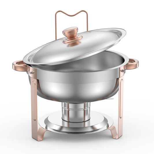 5 Qt 4 Pack Round Chafing Dish Buffet Set Fullsize Pan Stainless Steel Rose Gold