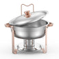 5 Qt 4 Pack Round Chafing Dish Buffet Set Fullsize Pan Stainless Steel Rose Gold