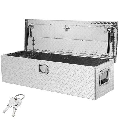 Heavy Duty Aluminum Truck Bed Tool Box, Diamond Plate Tool Box with Side Handle and Lock Keys, Storage Tool Box Chest Box Organizer for Pickup, Truck Bed, RV, Trailer, 39"x13"x10", Silver