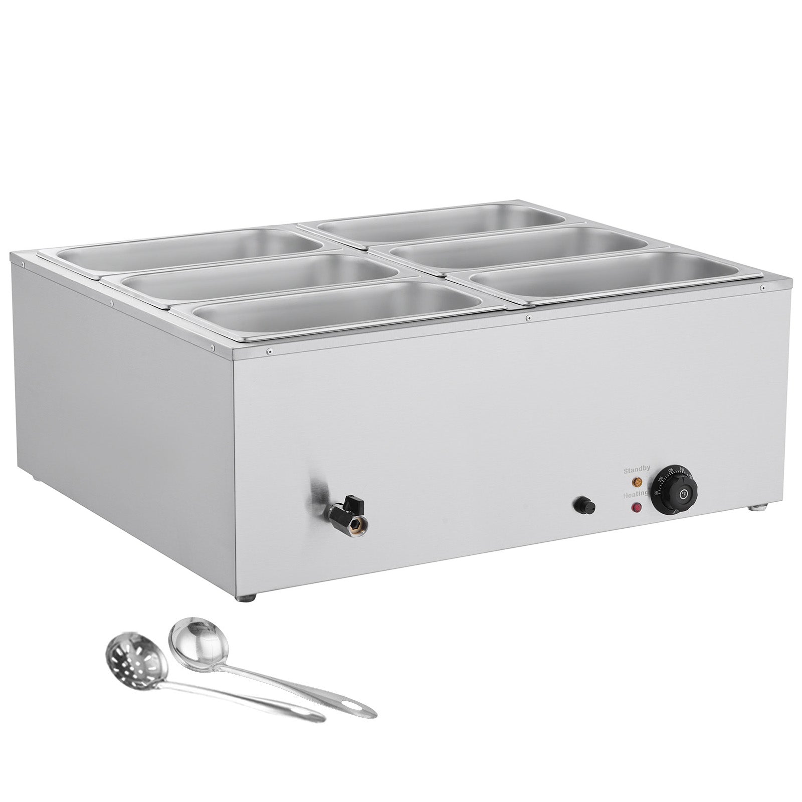 Commercial Food Warmer 6-Pan 1500W Countertop Buffet Bain Marie with Lid