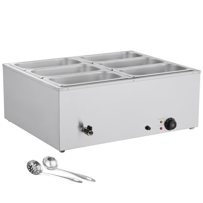 Commercial Food Warmer 6-Pan 1500W Countertop Buffet Bain Marie with Lid