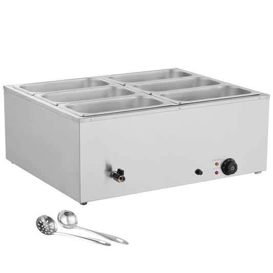 Commercial Food Warmer 6-Pan 1500W Countertop Buffet Bain Marie with Lid