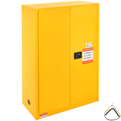 Flammable Safety Cabinet, 45 Gal, Cold-Rolled Steel Flammable Liquid Storage Cabinet, 42.9 x 18.1 x 65.2 in Explosion Proof with 2 Adjustable Shelves 2 Manual Doors for Industrial Use, Yellow