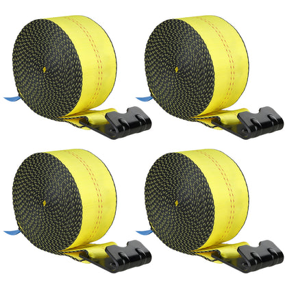 Winch Straps, 4" x 30', 6000 lbs Load Capacity, 18000 lbs Break Strength, Truck Straps with Flat Hook, Flatbed Tie Downs Cargo Control for Trailers, Farms, Rescues, Tree Saver, Yellow (4 Pack)