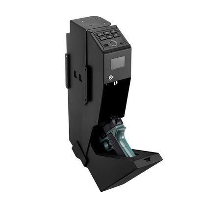 Gun Safe, Slider Handgun Gun Safe with Screen, Fingerprint/Password/Key, 3-Way Quick Access Firearm Case Box with LED for 1 Pistol & Magazine, Mounted Gun Box for Nightstand Bedside Desk Car