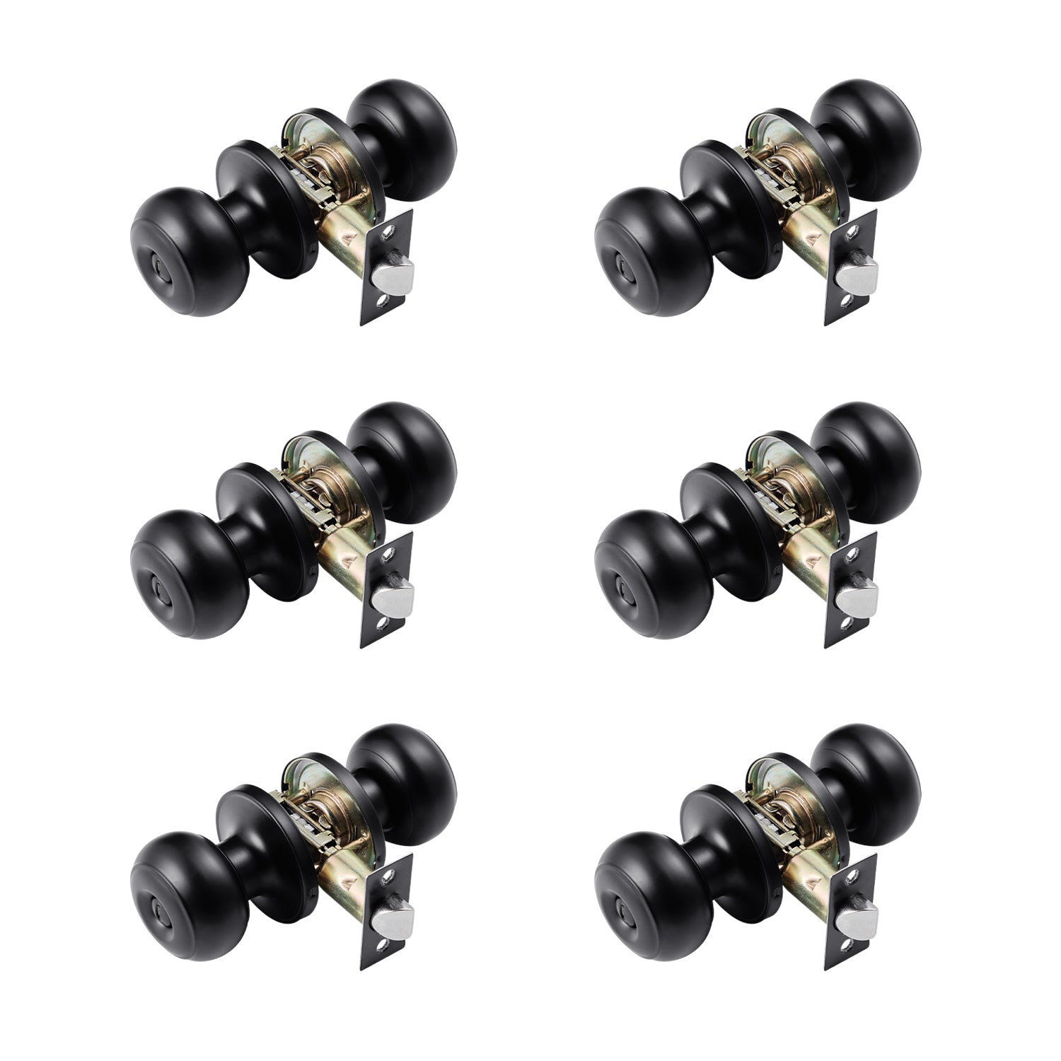Round Privacy Door Knobs for Bedroom Bathroom Matte Black 6 Pack Keyless