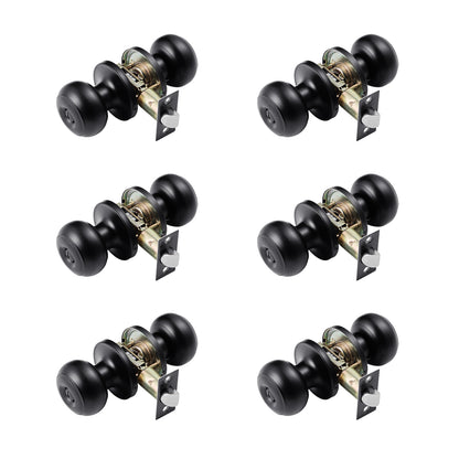 Round Privacy Door Knobs for Bedroom Bathroom Matte Black 6 Pack Keyless