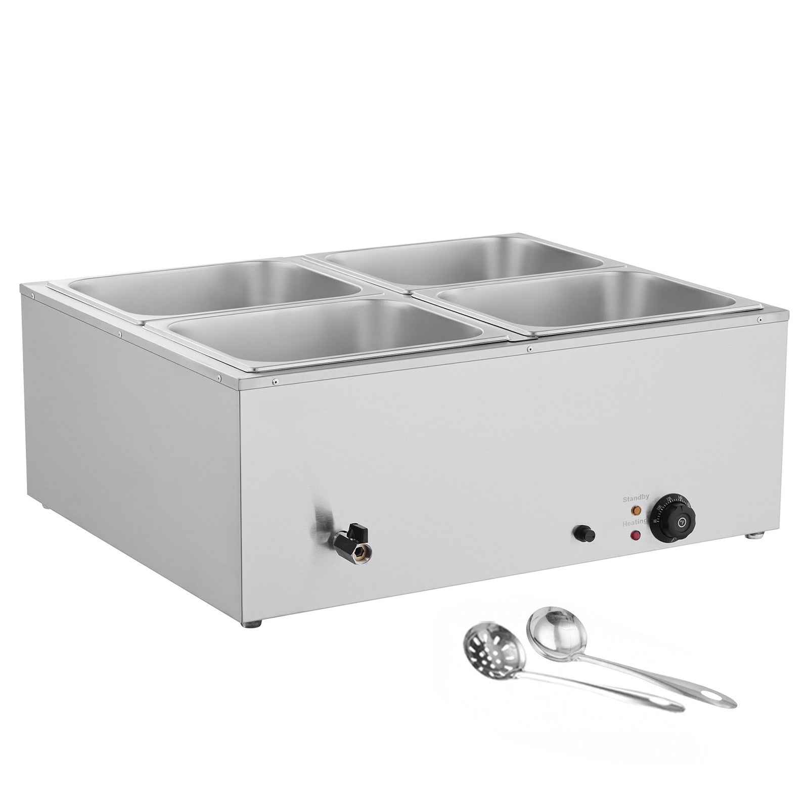 Commercial Food Warmer 4-Pan 1500W Countertop Buffet Bain Marie with Lid